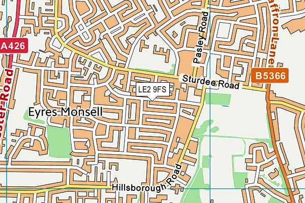 LE2 9FS map - OS VectorMap District (Ordnance Survey)