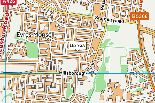 LE2 9GA map - OS VectorMap District (Ordnance Survey)