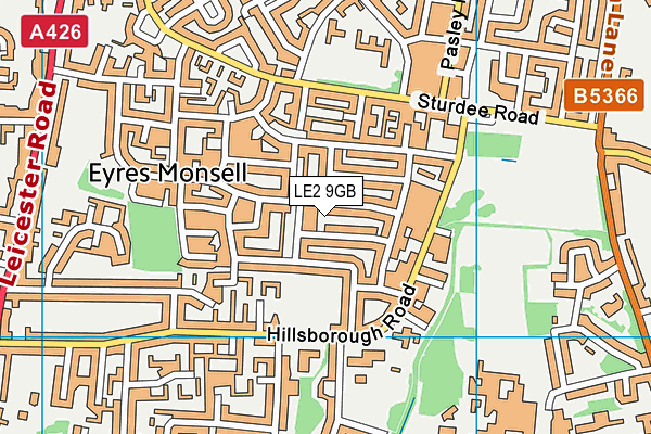 LE2 9GB map - OS VectorMap District (Ordnance Survey)