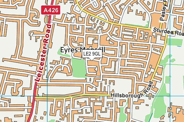 LE2 9GL map - OS VectorMap District (Ordnance Survey)