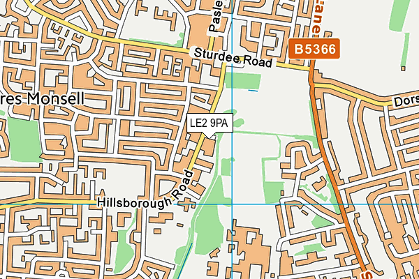 LE2 9PA map - OS VectorMap District (Ordnance Survey)