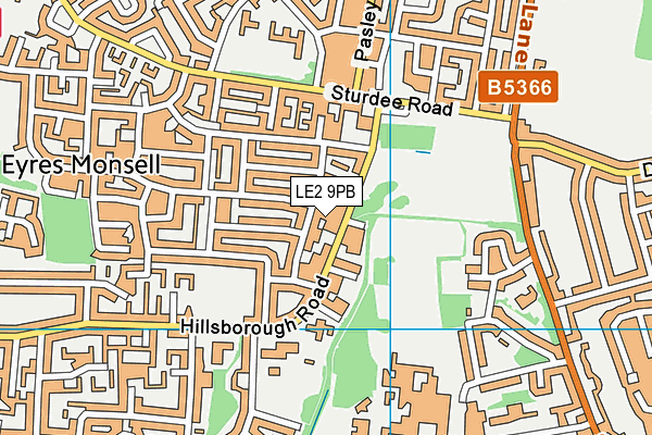 LE2 9PB map - OS VectorMap District (Ordnance Survey)