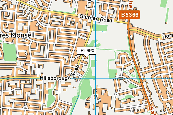LE2 9PX map - OS VectorMap District (Ordnance Survey)