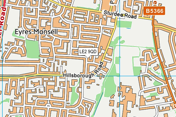 LE2 9QD map - OS VectorMap District (Ordnance Survey)