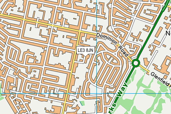 LE3 8JN map - OS VectorMap District (Ordnance Survey)