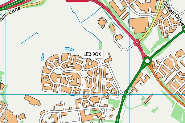 LE3 9QX map - OS VectorMap District (Ordnance Survey)