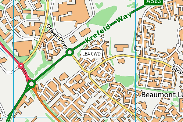 LE4 0WD map - OS VectorMap District (Ordnance Survey)