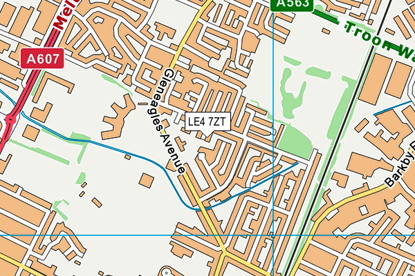 LE4 7ZT map - OS VectorMap District (Ordnance Survey)