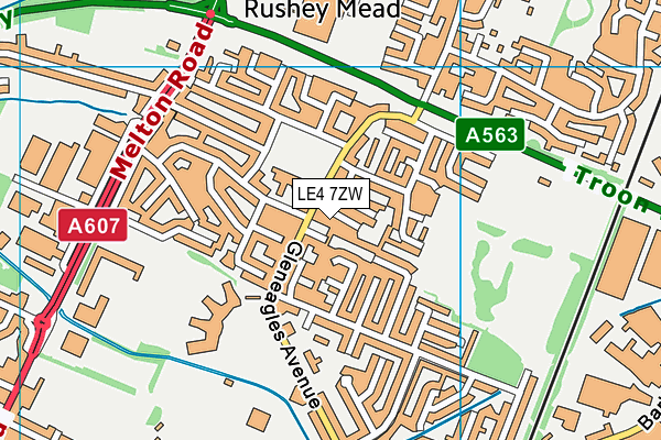 LE4 7ZW map - OS VectorMap District (Ordnance Survey)