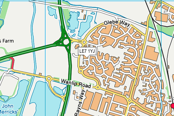 LE7 1YJ map - OS VectorMap District (Ordnance Survey)