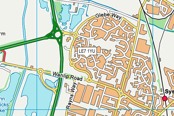 LE7 1YU map - OS VectorMap District (Ordnance Survey)