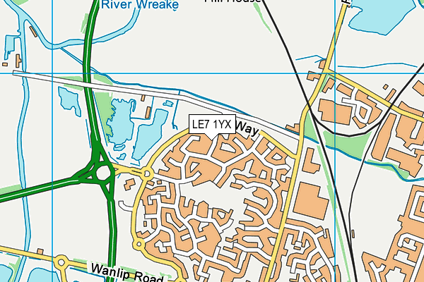 LE7 1YX map - OS VectorMap District (Ordnance Survey)