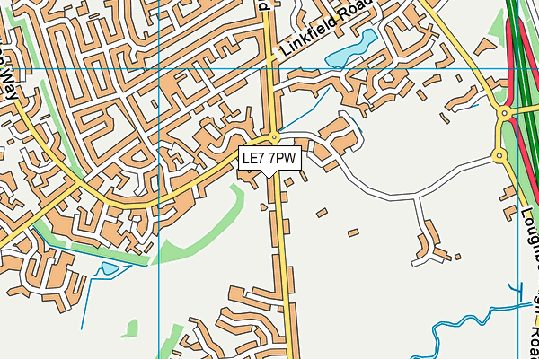 LE7 7PW map - OS VectorMap District (Ordnance Survey)