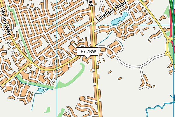 LE7 7RW map - OS VectorMap District (Ordnance Survey)