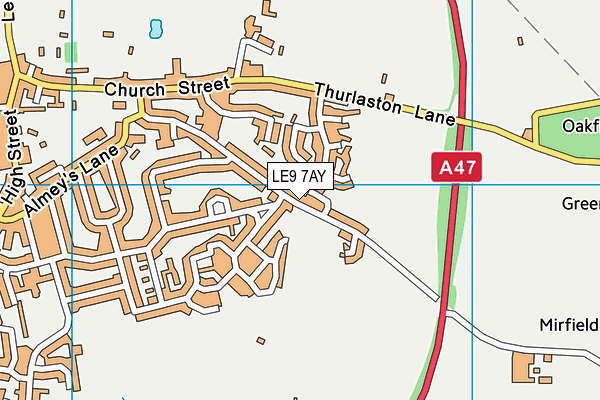 LE9 7AY map - OS VectorMap District (Ordnance Survey)