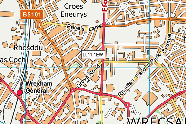 LL11 1EW map - OS VectorMap District (Ordnance Survey)