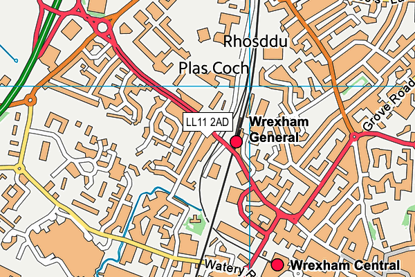 LL11 2AD map - OS VectorMap District (Ordnance Survey)