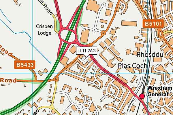 LL11 2AG map - OS VectorMap District (Ordnance Survey)