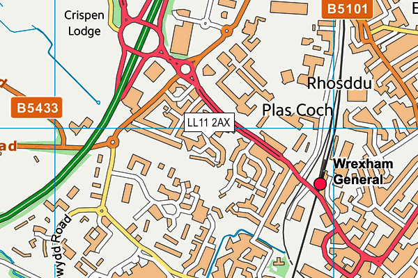 LL11 2AX map - OS VectorMap District (Ordnance Survey)