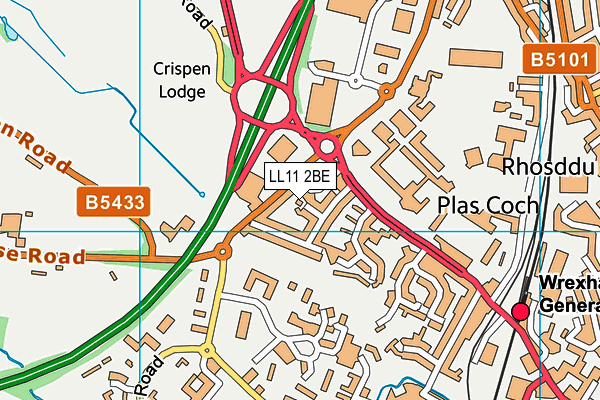 LL11 2BE map - OS VectorMap District (Ordnance Survey)