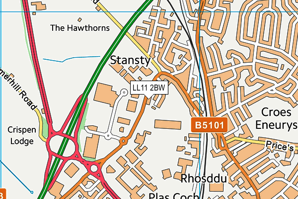 LL11 2BW map - OS VectorMap District (Ordnance Survey)