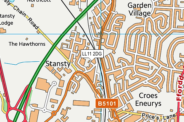 LL11 2DG map - OS VectorMap District (Ordnance Survey)