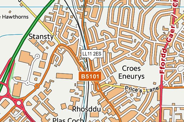 LL11 2ES map - OS VectorMap District (Ordnance Survey)
