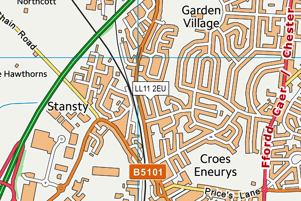 LL11 2EU map - OS VectorMap District (Ordnance Survey)