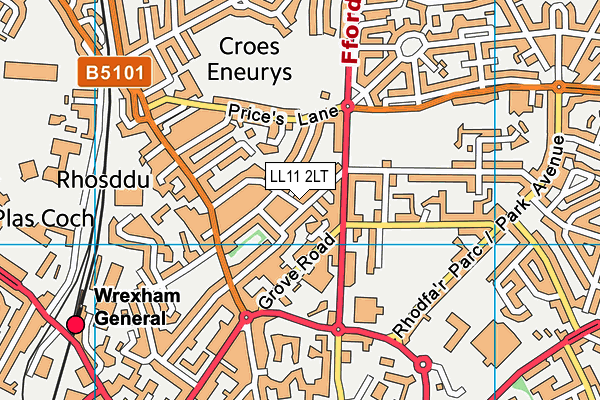 LL11 2LT map - OS VectorMap District (Ordnance Survey)