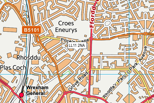 LL11 2NA map - OS VectorMap District (Ordnance Survey)