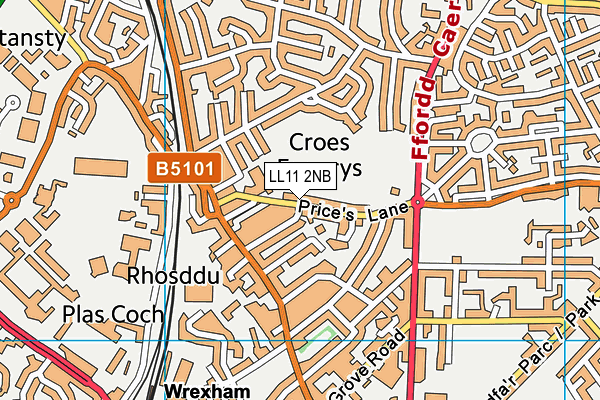 Rhosddu Primary School map (LL11 2NB) - OS VectorMap District (Ordnance Survey)