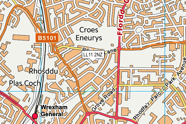 LL11 2NZ map - OS VectorMap District (Ordnance Survey)