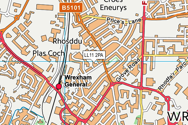 LL11 2PA map - OS VectorMap District (Ordnance Survey)