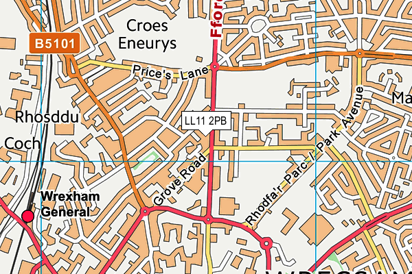 LL11 2PB map - OS VectorMap District (Ordnance Survey)