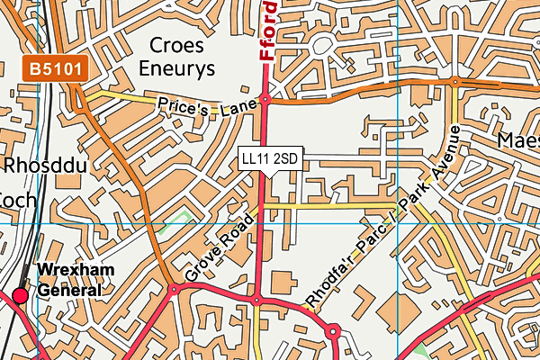 LL11 2SD map - OS VectorMap District (Ordnance Survey)