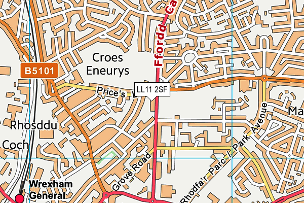 LL11 2SF map - OS VectorMap District (Ordnance Survey)