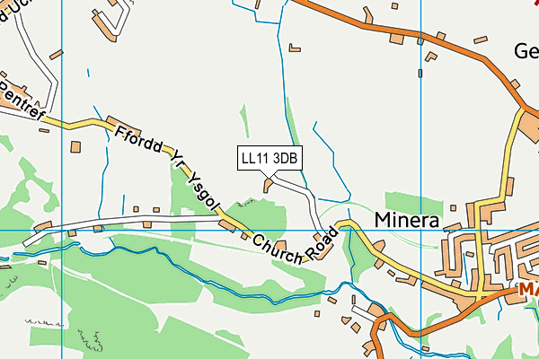LL11 3DB map - OS VectorMap District (Ordnance Survey)