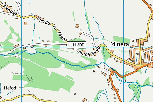 LL11 3DD map - OS VectorMap District (Ordnance Survey)