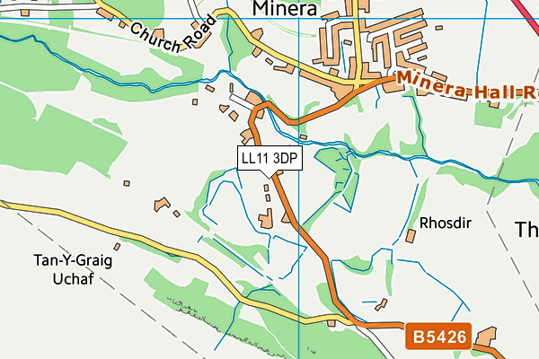 LL11 3DP map - OS VectorMap District (Ordnance Survey)