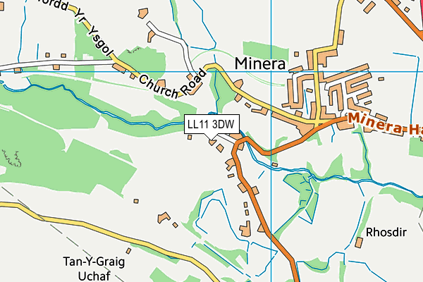 LL11 3DW map - OS VectorMap District (Ordnance Survey)