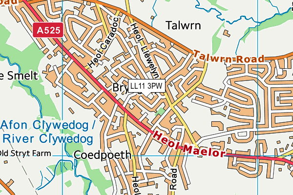 LL11 3PW map - OS VectorMap District (Ordnance Survey)