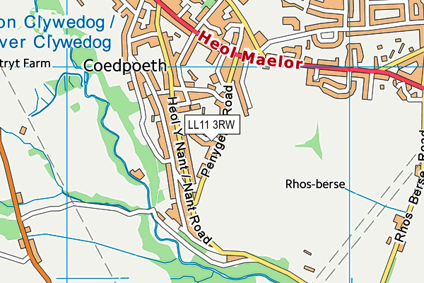 LL11 3RW map - OS VectorMap District (Ordnance Survey)