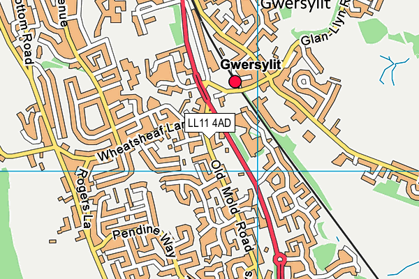 LL11 4AD map - OS VectorMap District (Ordnance Survey)