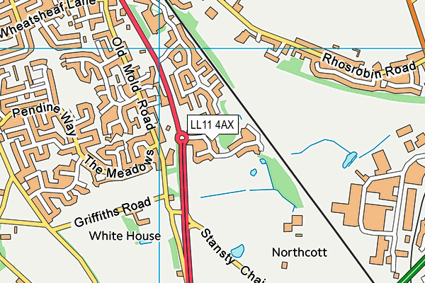 LL11 4AX map - OS VectorMap District (Ordnance Survey)