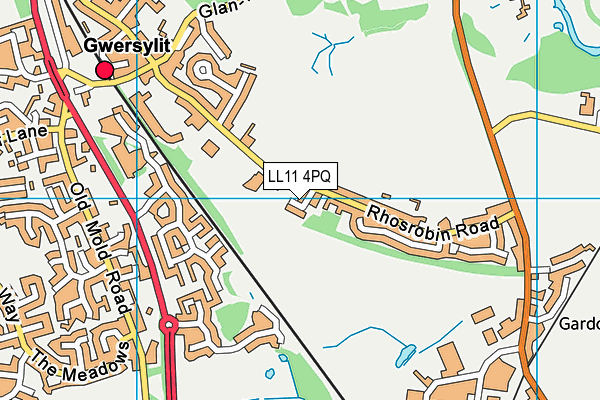 LL11 4PQ map - OS VectorMap District (Ordnance Survey)