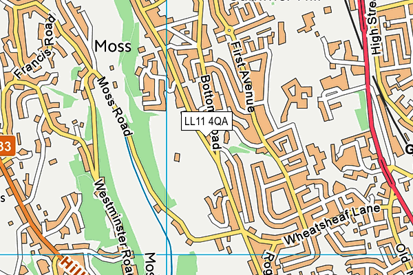 LL11 4QA map - OS VectorMap District (Ordnance Survey)