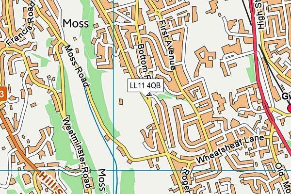 LL11 4QB map - OS VectorMap District (Ordnance Survey)