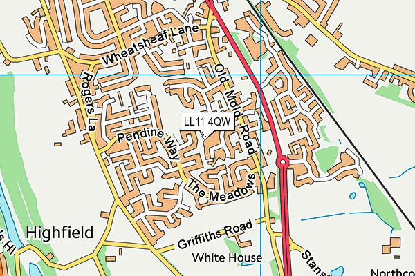 LL11 4QW map - OS VectorMap District (Ordnance Survey)