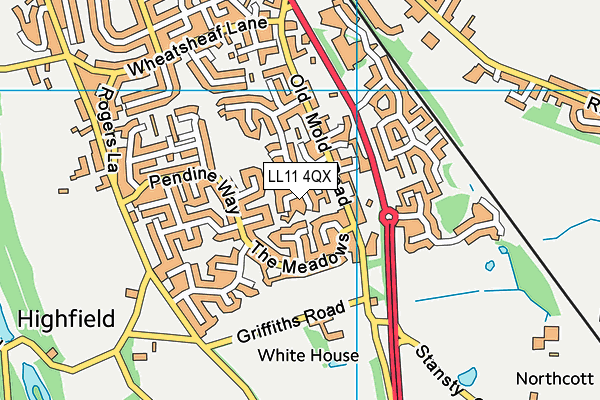 LL11 4QX map - OS VectorMap District (Ordnance Survey)