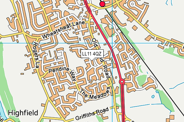 LL11 4QZ map - OS VectorMap District (Ordnance Survey)